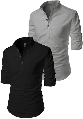 Men's Cotton Blend Fabric Full Sleeve Multi Color Combo Kurta - Pack of 2