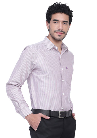 Men's Cotton Blend Fabric Full Sleeve Brown Strip Shirt