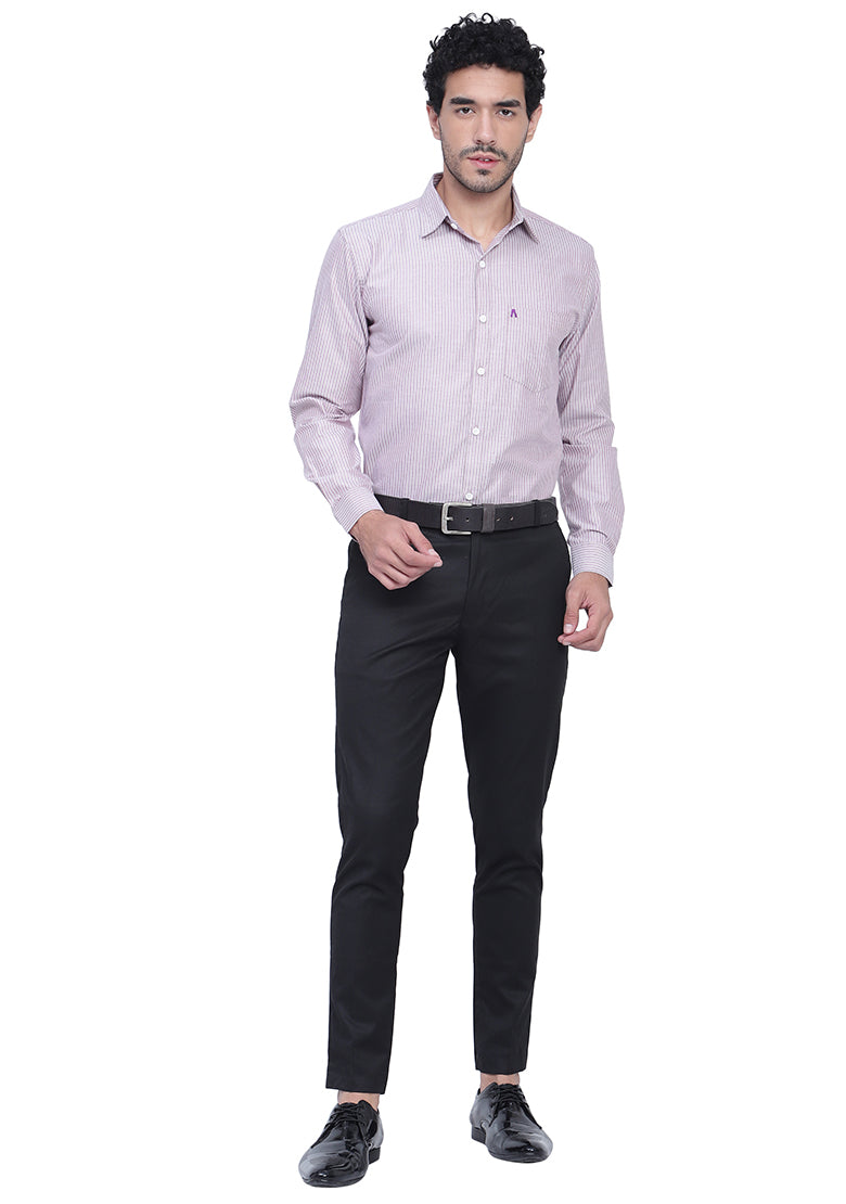 Men's Cotton Blend Fabric Full Sleeve Brown Strip Shirt