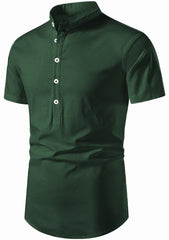 Men's Cotton Fabric Half Sleeve Green Kurta