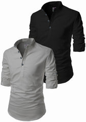 Men's Cotton Blend Fabric Full Sleeve Black Common Kurta - Pack of 2