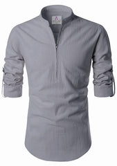 Men's Cotton Fabric Zip Closer Grey Kurta