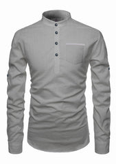 Men's Cotton Fabric Contrast Design Gray Kurta