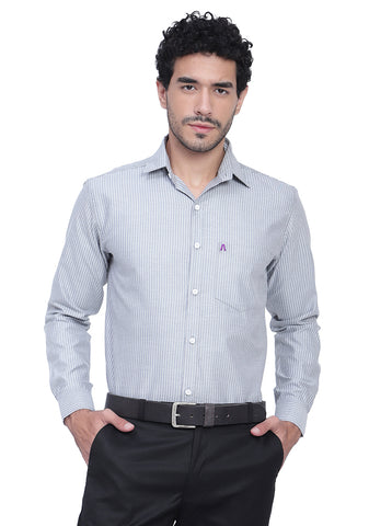 Men's Cotton Blend Fabric Full Sleeve Grey Strip Shirt