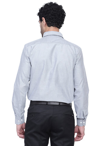 Men's Cotton Blend Fabric Full Sleeve Grey Strip Shirt