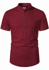 Men's Cotton Fabric Half Sleeve Maroon Kurta