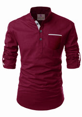 Men's Cotton Fabric Contrast Design Maroon Kurta