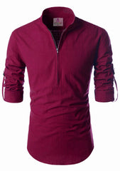 Men's Cotton Fabric Zip Closer Maroon Kurta