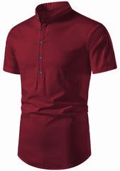 Men's Cotton Fabric Half Sleeve Maroon Kurta