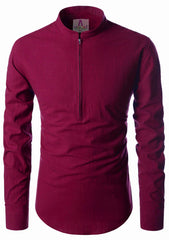 Men's Cotton Fabric Zip Closer Maroon Kurta