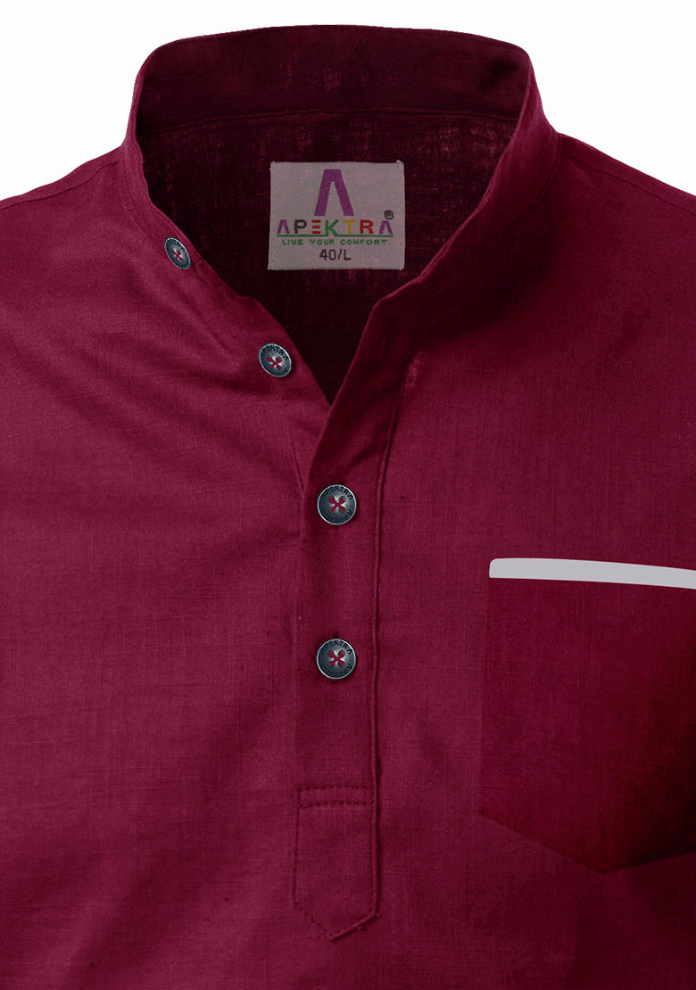 Men's Cotton Fabric Contrast Design Maroon Kurta