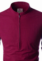 Men's Cotton Fabric Zip Closer Maroon Kurta