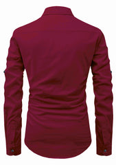 Men's Cotton Fabric Roll Up Sleeve Spread Collar Maroon Kurta