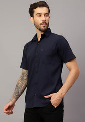 Men's Cotton Fabric Half Sleeve Navy Blue Shirt