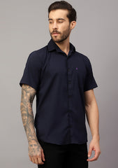 Men's Cotton Fabric Half Sleeve Navy Blue Shirt