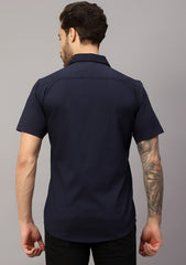 Men's Cotton Fabric Half Sleeve Navy Blue Shirt