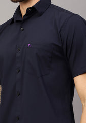 Men's Cotton Fabric Half Sleeve Navy Blue Shirt