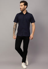 Men's Cotton Fabric Half Sleeve Navy Blue Shirt