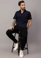 Men's Cotton Fabric Half Sleeve Navy Blue Shirt