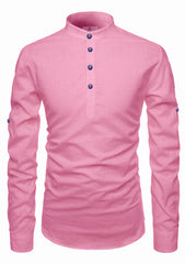 Men's Cotton Fabric Roll Up Sleeve Peach Kurta