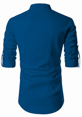 Men's Cotton Fabric Zip Closer Royal Blue Kurta