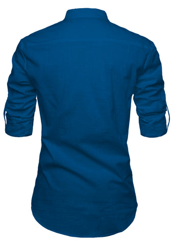 Men's Cotton Fabric Contrast Design Royal Blue Kurta