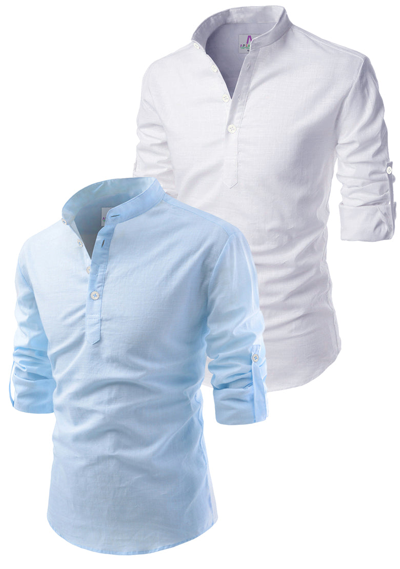 Men's Cotton Blend Fabric Full Sleeve White Common Kurta - Pack of 2