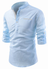 Men's Cotton Fabric Contrast Design Sky Blue Kurta