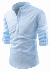 Men's Cotton Fabric Roll Up Sleeve Sky Blue Kurta