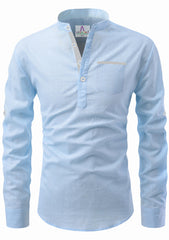 Men's Cotton Fabric Contrast Design Sky Blue Kurta