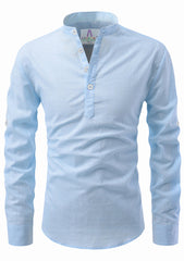 Men's Cotton Fabric Roll Up Sleeve Sky Blue Kurta