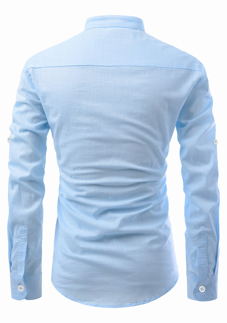 Men's Cotton Fabric Roll Up Sleeve Sky Blue Kurta