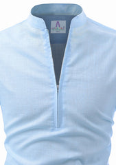 Men's Cotton Fabric Zip Closer Sky Blue Kurta