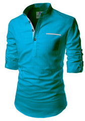 Men's Cotton Fabric Contrast Design Turquoise Kurta