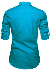 Men's Cotton Fabric Contrast Design Turquoise Kurta