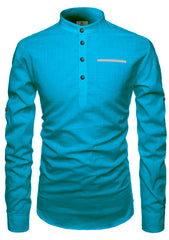 Men's Cotton Fabric Contrast Design Turquoise Kurta