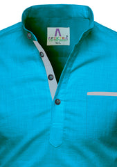 Men's Cotton Fabric Contrast Design Turquoise Kurta