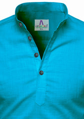 Men's Cotton Fabric Roll Up Sleeve Turquoise Kurta