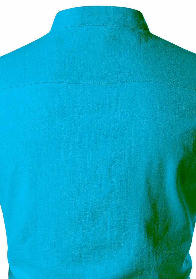 Men's Cotton Fabric Zip Closer Turquoise Kurta