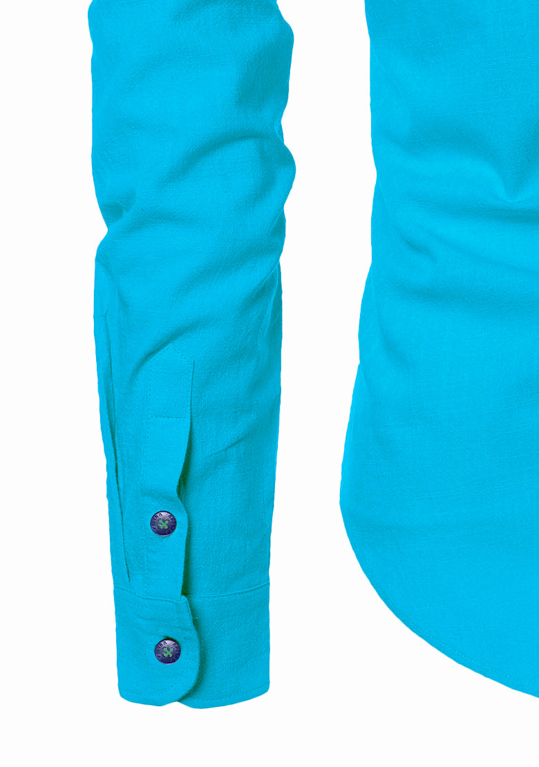 Men's Cotton Fabric Zip Closer Turquoise Kurta