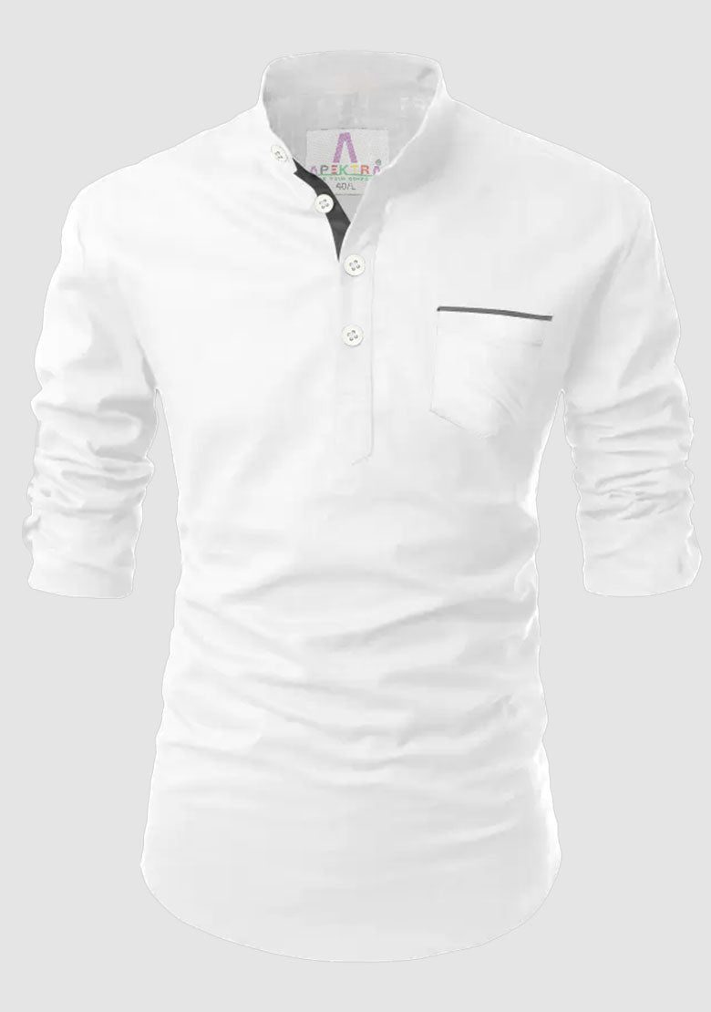 Men's Cotton Fabric Contrast Design White Kurta