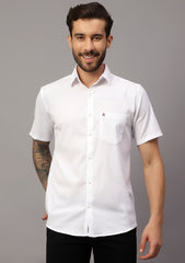 Men's Cotton Fabric Half Sleeve White Shirt