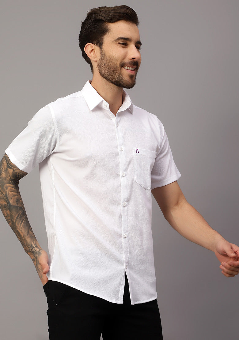 Men's Cotton Fabric Half Sleeve White Shirt