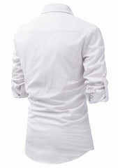 Men's Cotton Fabric Roll Up Sleeve Spread Collar White Kurta