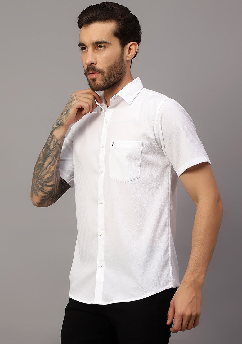 Men's Cotton Fabric Half Sleeve White Shirt