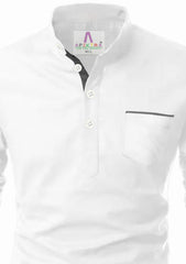 Men's Cotton Fabric Contrast Design White Kurta