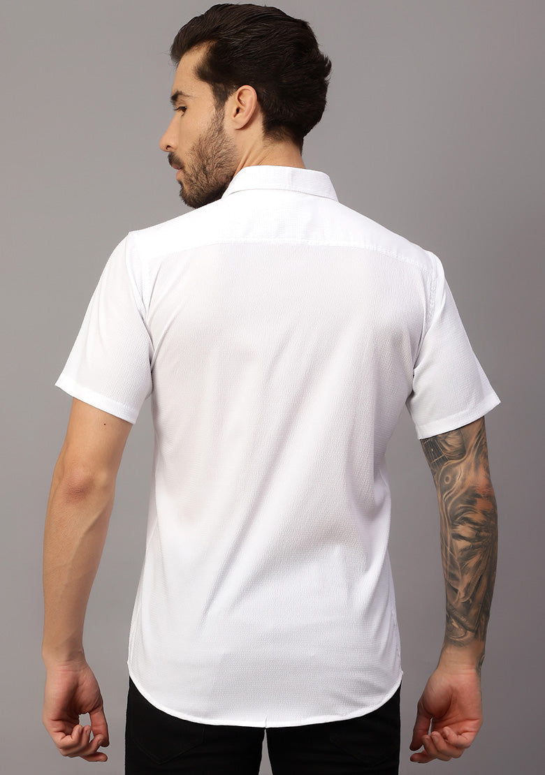 Men's Cotton Fabric Half Sleeve White Shirt