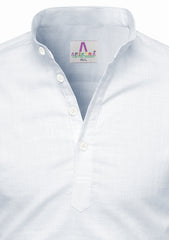 Men's Cotton Fabric Roll Up Sleeve White Kurta