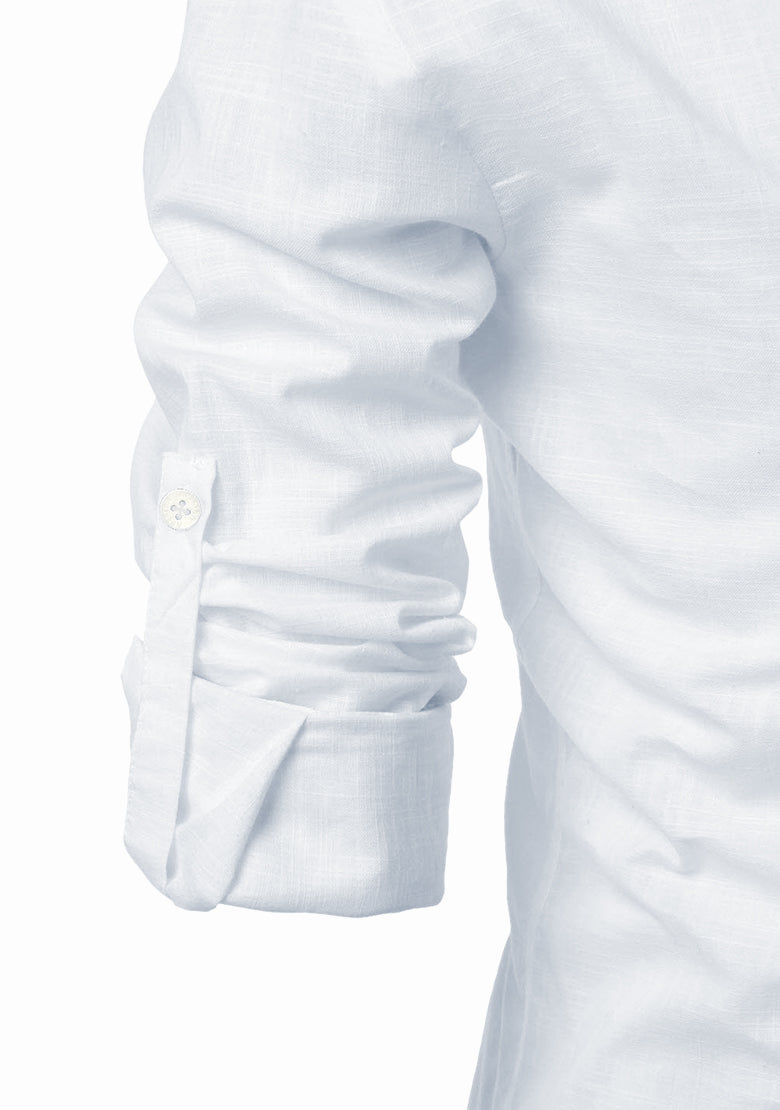 Men's Cotton Fabric Roll Up Sleeve White Kurta