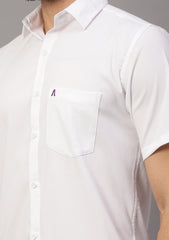 Men's Cotton Fabric Half Sleeve White Shirt